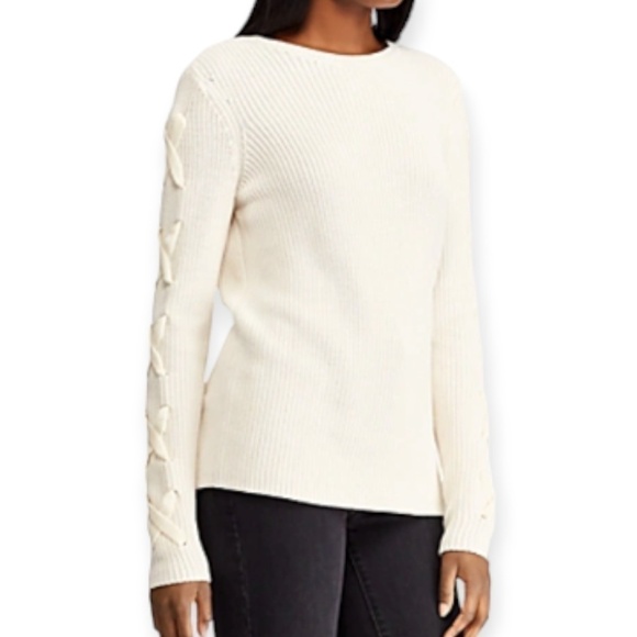 Lauren Ralph Lauren Cream (Missing laces) Perforated Sleeve SZ Medium Sweater - Picture 1 of 11